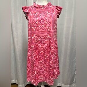Vineyard Vines pink island scarf print ruffle dress | size 2